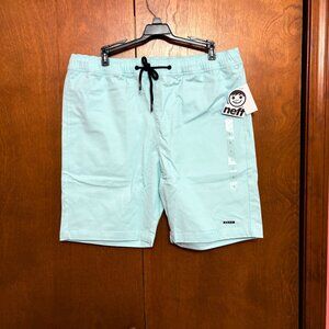 Neff Logo Mint Drawstring Everyday Twill Shorts. Size: Large